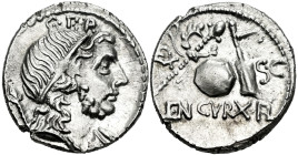 Cornelius. Cn Cornelius Lentulus Marcellinus. Denarius. 76-75 BC. Hispania. (Ffc-628). (Craw-393/1b). (Cal-487). Anv.: G. P. R. above diademed bust of...