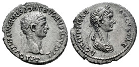 Claudius I and Agrippina II. Denarius. 50-51 AD. Rome. (Ric-I 81). (Bmcre-75). (Rsc-4). Anv.: TI CLAVD CAESAR AVG GERM P M TRIB POT P P, laureate head...