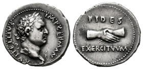 Vitellius. Denarius. 69 AD. Tarraco. (Ric-28). (Bmc-86). (Rsc-31a). Anv.: A VITELLIVS IMP GERMAN, laureate head of Vitellius to right, with globe at p...