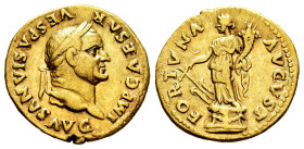 Vespasian. Aureus. 74 AD. Rome. (Ric-II.1 699). (Bmcre-275). (Calicó-631). Anv.: IMP CAESAR VESPASIANVS AVG, laureate head to right. Rev.: FORTVNA AVG...