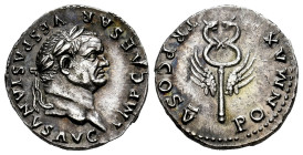 Vespasian. Denarius. 74 AD. Rome. (Ric-II 703). (Bmc-138). (Rsc-362). Anv.: IMP CAESAR VESPASIANVS AVG, laureate head right. Rev.: PONT MAX TR P COS V...