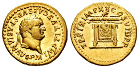 Titus. Aureus. 80 d.C. Rome. (Ric-II.1 117). (Bmcre-49). (Calicó-782). Anv.: IMP TITVS CAES VESPASIAN AVG P M, laureate head to right. Rev.: TR P IX I...