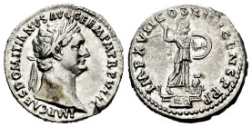 Domitian. Denarius. 88-89 AD. Rome. (Ric-658 (R2)). Anv.: IMP CAES DOMITIANVS AVG GERM P M TR P VIII. Head laureate to right. Rev.: IMP XVII COS XIIII...