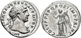 Trajan. Denarius. 107-108 AD. Rome. (Ric-II 128). (Woytek-270b). (Bmcre-328). Anv.: IMP TRAIANO AVG GER DAC P M TR P, laureate head to right, slight d...