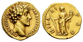 Marcus Aurelius. Aureus. 145-147 AD. Rome. (Ric-432). (Calicó-1860a). Anv.: AVRELIVS CAESAR AVG PII F COS II, bareheaded bust right. Rev.: HILARITAS, ...