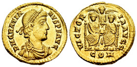 Gratian. Solidus. 380-382 AD. Mediolanum. (Ric-5d). (Depeyrot-1/1). Anv.: D N GRATIANVS P F AVG, pearl-diademed, draped and cuirassed bust right. Rev....