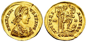 Arcadius. Solidus. 395-402 AD. Mediolanum. (Ric-X 1205). (Depeyrot-16/1). (Toffanin-500/2). Anv.: D N ARCADIVS P F AVG, pearl-diademed, draped and cui...