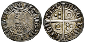 The Crown of Aragon. Pedro IV (1336-1387). Croat. Barcelona. (Badia-339). (Cru V.S-408.7). (Cru C.G-2223e). Ag. 3,24 g. Gothic A and U, Latin T. Flowe...