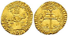 The Crown of Aragon. Pedro IV (1336-1387). Real d´or. Mallorca. (Cru V.S-434). (Cru C.G-2249). Anv.: + ⁑(Shield) ⁑ PETRUS ⁑ DEI ⁑ GRACIA ⁑ REX ⁑ (Shie...