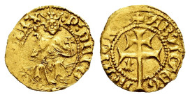 The Crown of Aragon. Pedro IV (1336-1387). 1/8 real d'or. Mallorca. Mark: Scallop only on reverse. (Cru V.S-449 var). (Cru C.G-2261). Anv.: : P : DEI ...