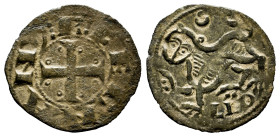 Kingdom of Castille and Leon. Fernando II (1157-1188). Dinero. (Bautista-193.2). (Imperatrix-F2:24.1). Anv.: FERNAND : R. Cruz con dos roeles en cada ...