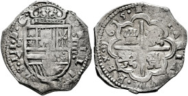 Philip III (1598-1621). 4 reales. 1615. Sevilla. V. (Cal-818, Plate coin). (Jarabo-Sanahuja-B420, Plate coin). Ag. 13,55 g. The legend begins at 11 h....