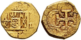 Philip III (1598-1621). 2 escudos. (1598-1621). Sevilla. (Cal-Type 186). (Tauler-85b similar). Au. 6,78 g. Date and assayer not visible. Lovely color,...