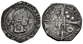 Philip IV (1621-1665). Catalan Revolt (1640 -1652). 5 sous. 1642. Barcelona. V-S. (Cru.Segadors-229a var). (Cal-64). Ag. 5,89 g. Bust of Louis XIII. P...