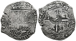 Philip IV (1621-1665). 8 reales. 1650. Potosi. O-O. (Juan Rodriguez de Rodas). (Cal-1488). (Km-19b). Ag. 23,69 g. Extremely rare countermark "Crown wi...