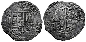 Philip IV (1621-1665). 8 reales. 1651. Potosi. O-O. (Juan Rodríguez de Rodas). (Cal-1489). (Paoletti-245 similar). Ag. 26,43 g. Countermark ·F· under ...