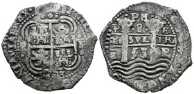 Philip IV (1621-1665). 8 reales. 1653. Potosi. E. (Cal-1504). (Km-21). Ag. 25,25 g. ·PH· above the pillars. Triple date, that of the legend only with ...