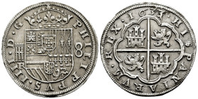 Philip IV (1621-1665). 8 reales. 1633. Segovia. R. (Cal-1603). (Jarabo-Sanahuja-C364). Ag. 26,69 g. 8 to the right, smaller horizontal aqueduct and as...