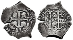 Charles II (1665-1700). 2 reales. 1683. Potosi. V. (Cal-412). Ag. 6,43 g. Triple date, partial visible date on the legend. Triple mintmark and triple ...