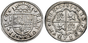Charles II (1665-1700). 4 reales. 1685. Segovia. BR. (Cal-566). Ag. Without escutcheon of Portugal. Slight patina. Slightly cleaned. Rare. Slabbed by ...