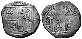 Charles II (1665-1700). 8 reales. 1668. Santa Fe de Nuevo Reino. (Po).RS. (Cal-751). (Restrepo-M62.4). Ag. 25,47 g. Value to left of shield. PLVS/(VL)...