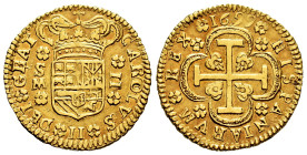 Charles II (1665-1700). 2 escudos. 1699. Sevilla. M. (Cal-914). (Tauler-1334). Au. 6,68 g. Only year of this type. Legend GRAT. Dot between the second...