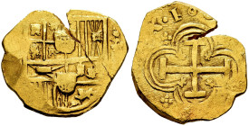 Charles II (1665-1700). 8 escudos. 169?. Sevilla. (M). (Cal-Tipo 181). (Tauler-183a similar). Au. 26,81 g. With the Portugal escutcheon. Rosettes in t...
