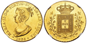 Portugal. D. Maria II (1834-1853). Peça (6400 reis). 1835. Lisbon. (Gomes-19.02). (Km-407). (Fried-141). Au. Plenty of original luster. Slabbed by NGC...