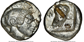 ATTICA. Athens. Ca. 510/500-480 BC. AR tetradrachm (24mm, 17.52 gm, 10h). NGC Choice XF 5/5 - 2/5, test cut, flan flaw. Head of Athena right, wearing ...