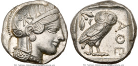 ATTICA. Athens. Ca. 440-404 BC. AR tetradrachm (24mm, 17.19 gm, 7h). NGC Choice AU 5/5 - 4/5. Mid-mass coinage issue. Head of Athena right, wearing ea...