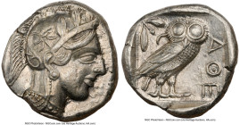ATTICA. Athens. Ca. 440-404 BC. AR tetradrachm (24mm, 17.21 gm, 10h). NGC AU 5/5 - 4/5. Mid-mass coinage issue. Head of Athena right, wearing earring,...