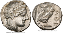 ATTICA. Athens. Ca. 440-404 BC. AR tetradrachm (23mm, 17.19 gm, 10h). NGC Choice XF 5/5 - 4/5. Mid-mass coinage issue. Head of Athena right, wearing e...