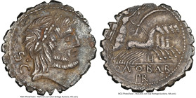 Q. Antonius Balbus (ca. 83-82 BC). AR serratus denarius (18mm, 3.87 gm, 8h). NGC Choice XF 4/5 - 2/5, edge marks, scratches. Rome. Laureate head of Ju...