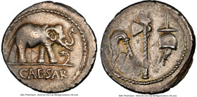 Julius Caesar, as Dictator (49-44 BC). AR denarius (19mm, 3.84 gm, 7h). NGC XF 4/5 - 2/5, ex-jewelry, graffito. Military mint traveling with Caesar in...