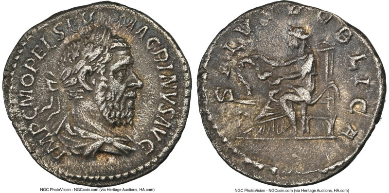 Macrinus (AD 217-218). AR denarius (18mm, 2.79 gm, 12h). NGC XF 5/5 - 3/5. Rome,...