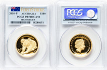 Elizabeth II gold Proof High Relief "Koala" 100 Dollars (1 oz) 2010-P PR70 Deep Cameo PCGS, Perth mint, KM1469. Gold Bullion Issue. First Strike. HID0...