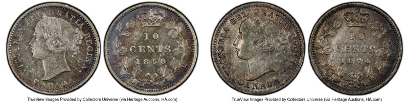 Victoria Pair of certified 10 Cents PCGS, 1) 10 Cents 1858 - AU55, London mint, ...