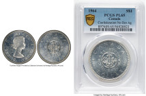 Elizabeth II Prooflike Dollar 1964 PL65 PCGS, Royal Canadian mint, KM58. No Dot silver. 100th Anniversary of Charlottetown & Quebec Conferences. HID09...