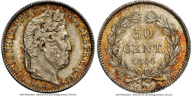 Louis Philippe I 50 Centimes 1846-A MS66 NGC, Paris mint, KM768.1. An attractive gem with red-gold toning and underlying reflective fields. HID0980124...
