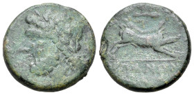 Italy, Apulia, Arpi, 3rd century BC. Æ (22mm, 8.48g, 10h). Laureate head of Zeus l.; thunderbolt. R/ Boar r.; spear above. HNItaly 642; SNG ANS 635. G...