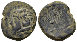 Italy, Apulia, Ausculum, c. 240 BC. Æ (17.6mm,5.2g). Head of Herakles l. R/ Nike standing r. SNG ANS 648-650; Rutter HN 654.