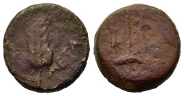 Italy, Lucania, Metapontion, c. 425-350 BC. Æ (26.3mm,9.8g). Tripod. R/ Barley-ear. Johnston 1; HNItaly 1637.