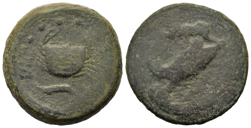 Sicily, Akragas, c. 420-406 BC. Æ Hemilitron (26.4mm,12.g). Eagle flying to r., ...