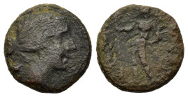 Sicily, Enna. Struck under Roman Rule, 44-36 BC. L. Cestius and L. Munatius, duoviri. Æ (12.9mm,1.8g). Female (Proserpina?) head to r. R/ Naked male f...