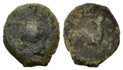 Sicily, Eryx, c. 415-413 BC. Æ Onkia (11.8mm,1.5g). Bearded head of male r; pellet (mark of value) behind neck. R/ Hound standing r., head l. Campana ...
