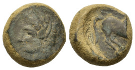 Sicily, Eryx, c. 4th century BC. Æ (14.4mm,4.5g). Female head l. R/ Horse galloping r. Cf. CNS I, 23 var.