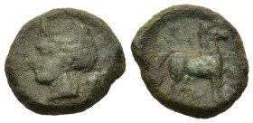Sicily, Eryx, c. 4th century BC. Æ Onkia(?) (14.7mm,4.5g). Head of female l. R/ Horse standing r., with raised foreleg. Campana 52; CNS I, 20; SNG ANS...
