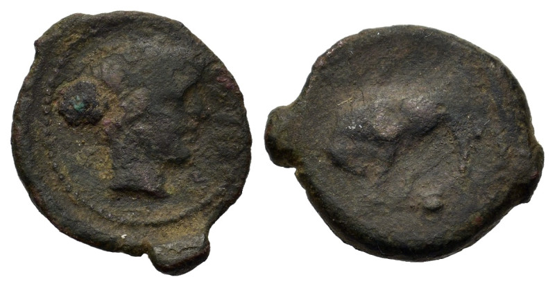 Sicily, Gela, c. 420-405 BC. Æ Onkia (13.2mm,2.9g). Bull standing l., head lower...