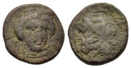 Sicily, Gela, c. 339-310 BC. Æ Tetras(?) (13.6mm,2.5g). Wreathed head of Demeter facing slightly r. R/ Wreathed head of Gelas left. Jenkins, Gela, Gro...