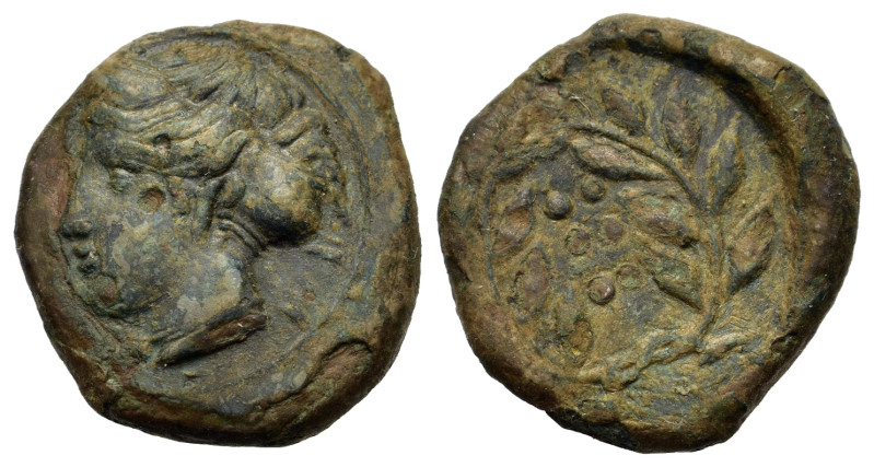 Sicily, Himera, c. 415-409 BC. Æ Hemilitron (16mm,4.3g). Head of nymph l., hair ...